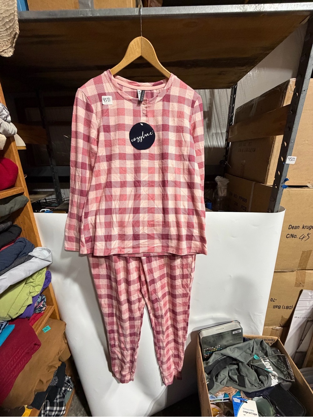 #4521-Cozychic Women's Pink Plaid Long-Sleeve Pajama Set